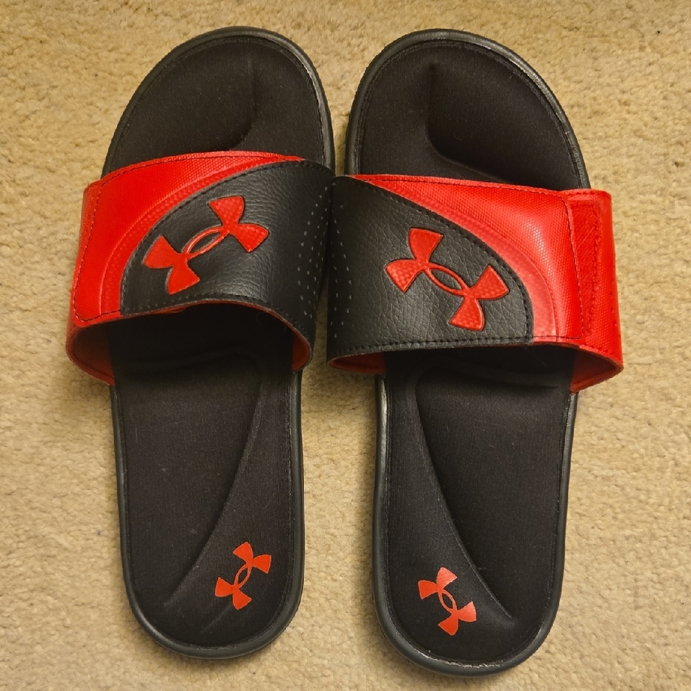 Under Armour Men's Red and Black Slide Sandals